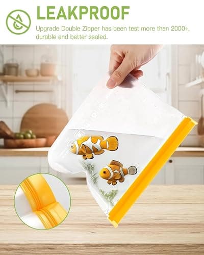 IDEATECH 20Pack Reusable Bags Dishwasher Safe, Leakproof Reusable Freezer Bags, BPA Free Healthy Food Storage Contaizers Sandwich Snack Baggies for Lunch Travel(8 Gallon 6 Quart 6 Snack,Colored) thumbnail 6