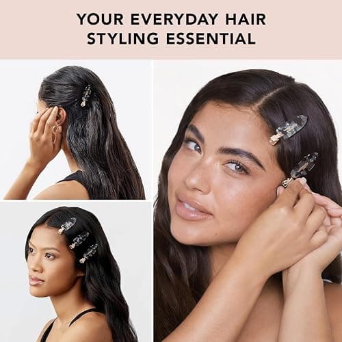 Kitsch Creaseless Hair Clips for Women - No Crease, No Bend Hair Clips for Styling, Bangs, Makeup Application, Face Wash | Recycled Acrylic - Black Terrazzo | Ideal Gifts for Women, 4pcs thumbnail 5