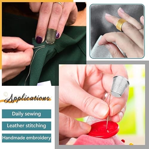 ZMAAGG Thimbles for Hand Sewing, 8 PCS Sewing Thimble Kit, Metal Finger Protectors, Thimble Ring for Hand Quilting and Embroidery thumbnail 7