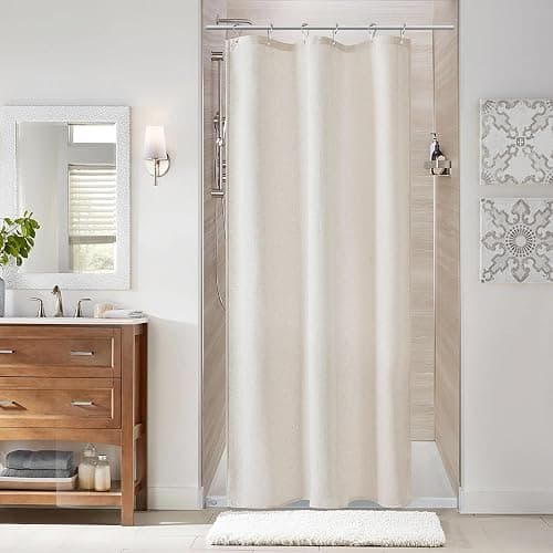 Naturoom 36 Inch Shower Curtain - Stall Narrow Half Green Linen Ultra Thick Fabric Shower Curtain Set with Hooks, Boho Farmhouse Rustic RV Camper Bath Curtains for Bathroom, Oatmeal, 36x72 - Image 1