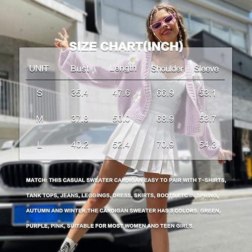 Womens Y2K Cardigan Sweaters Long Sleeve Open Front Cropped Flower Knit Cardigan Aesthetic 90s Shrug Back to College Outfits thumbnail 4