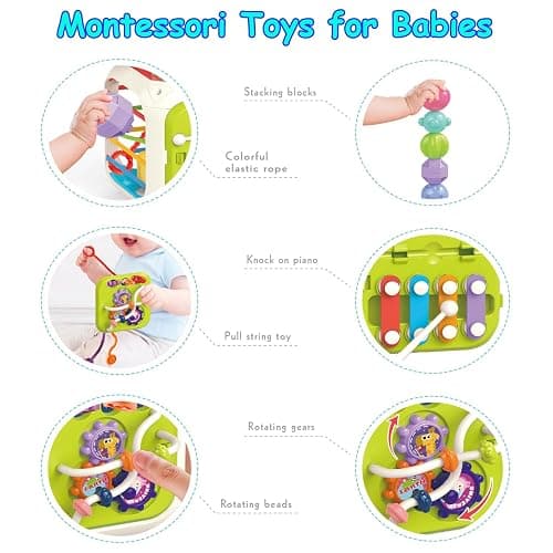 MINGKIDS 7 in1 Montessori Toys for Toddlers 1 Years,Shape Sorter Colorful Stacking and Pull String Toys,Car Travel Toys Christmas Birthday Gifts for Toddler Stocking Stuffer - Montessori 7 IN 1 thumbnail 3