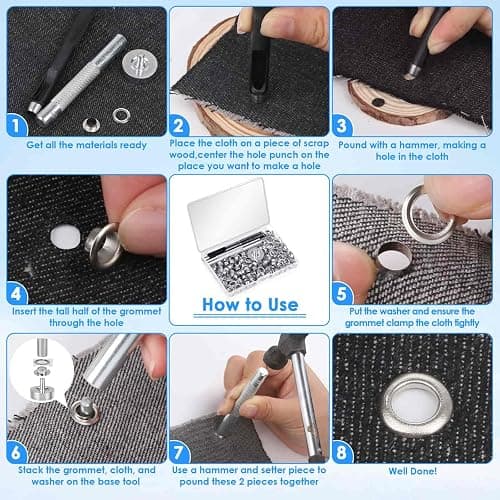 120 Sets Grommet Tool Kit 1/4 Inch, Cridoz 1/4 Grommet Eyelets Kit with Setting Tools and Storage Box for Fabric, Tarps, Curtains thumbnail 5
