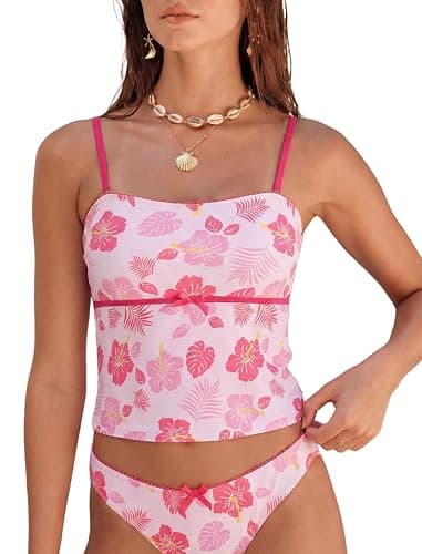 ZAFUL Tankini Tops for Women Strapless Bow Swimsuit Tummy Control Bathing Suit Tops Only No Bottom thumbnail 2