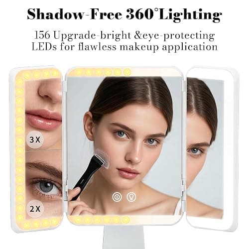 SIMETRA 15.6'' Rechargeable Makeup Mirror with Lights, 156 LED Magnification Vanity Mirror with 3 Colors Lights, 3000mAh Lighted Mirror, Touch Control Trifold Mirror for Women Travel Desk thumbnail 3