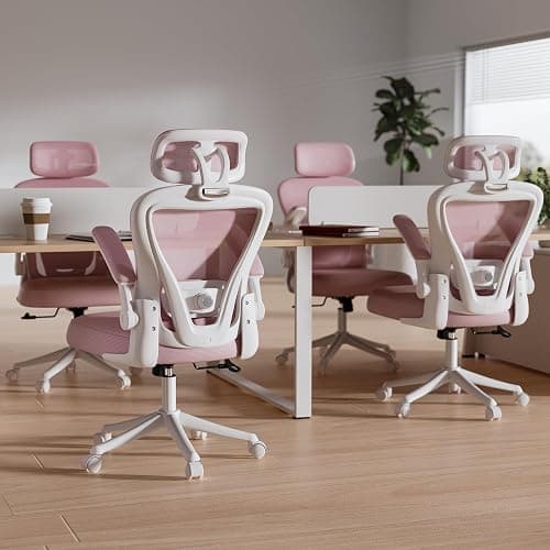 SeekFancy Ergonomic Office Chair M903, Computer Desk Chair with Wheels, High Back Mesh Office Chair with Adjustable Lumbar Support, Headrest, Flip-Up Armrests, Pink thumbnail 3