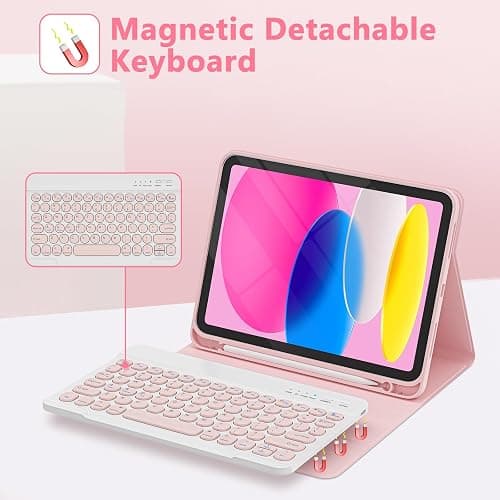 KBCASE Keyboard Case for iPad A16 11 inch/10th Gen 10.9 inch, Light Pink | Detachable Wireless Keyboard Case for iPad 11th/10th Gen, Adjustable Angles, with Pencil Holder thumbnail 4