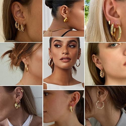 36 Pairs Gold Hoop Earrings Set for Women, Fashion Chunky Gold Hoop Earrings Multipack, Hypoallergenic Pearl Chain Twisted Statement Earring Pack for Birthday Party Jewelry thumbnail 4