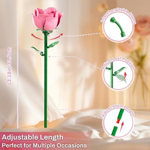 Pink Rose Bouquet Building Set,12Pcs Roses Artificial Flowers Botanical Collection Building Blocks Kit,DIY Rose Building Block Bouquet for Valentine’S Day,Mother’S Day,Home Office Decor (No Vase) thumbnail 4