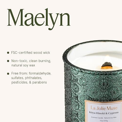 LA JOLIE MUSE Kōya Hinoki & Cypress Scented Candle – Pine, Leather & Hinoki | 19 oz Festive Christmas Candle | Wooden Wick | Clean Burn & Vibrant Scent | Fun Gift for Hosts & Fall Tablescapes thumbnail 7