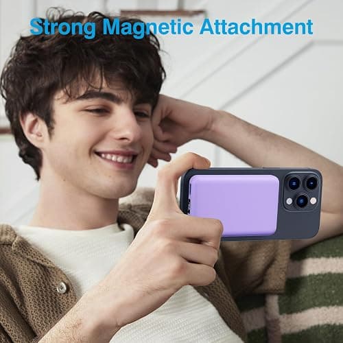 AOGUERBE for Magsafe Portable Charger, 10000mAh Wireless Magnetic Power Bank PD 22.5W Fast Charging Battery Pack with LED Display for iPhone 17/16/15/14/13/12 Series-Purple thumbnail 7