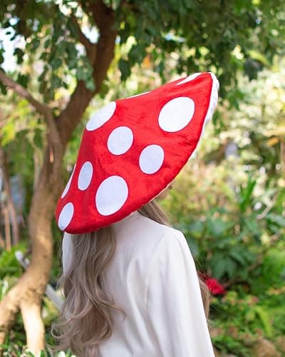 Dreamstall Mushroom Hat Costume Cosplay Accessory Party Hat Cap, Oversized with Wired Brim (Red) thumbnail 6