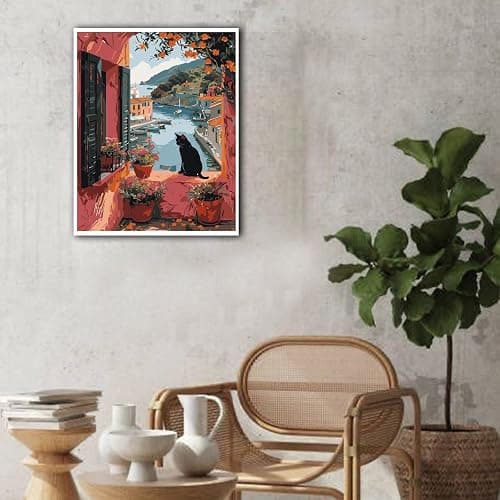Qiukoo Malen Nach Zahlen Erwachsene Schwarze Katze, DIY Malen Nach Zahlen Leinwand, Tiere und Gärten Paint by Number, Frauen Home Deko Geburtstag Geschenk - 40 x 50 cm thumbnail 7