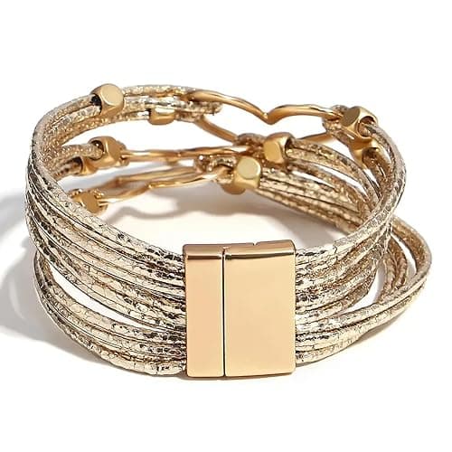 Fesciory Leather Wrap Bracelets for Women, Boho Western Layered Jewelry | Layered leather cuff bracelets, Easy on and off, Boho western style, Daily wear, Gift for women thumbnail 3