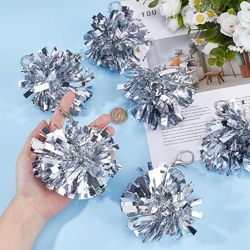 DICOSMETIC 25Pcs Cheer Keychain Cheer Pom Pom Keychain Cheer Gift Bulk for Team Cheerleading Gift Cute Bag Keychains for Women Cheerleading Keyring Charm, Platinum thumbnail 3
