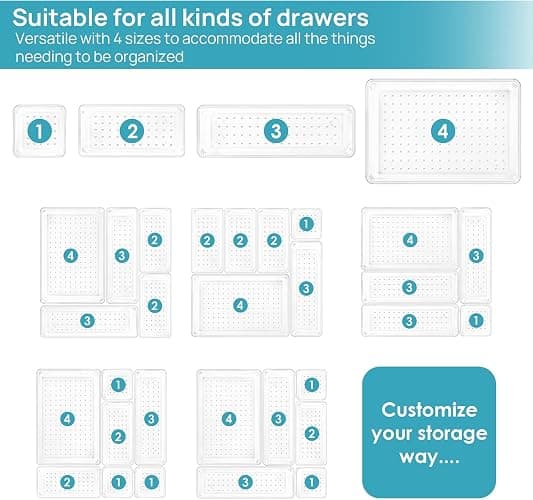Vtopmart 25 Pack Drawer Organiser, 4-Size Makeup Organizer Trays for Vanity, Bathroom, Desk, Office, Bedroom thumbnail 7