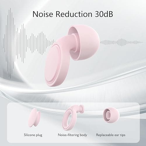 Jayine 2 Pairs Ear Plugs for Sleeping, Soft Full Silicone Ear Plugs for Noise Reduction 25dB, Reusable Hearing Protection Earplugs for Concert, Focus, Noise Sensitivity, 8 Ear Tips in S/M/L - Pink thumbnail 2