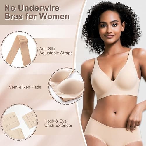 Jelly Wireless Bra for Women, Push Up Seamless T-Shirt Bras, Comfortable Plunge No Underwire Bra with Adjustable Straps thumbnail 2
