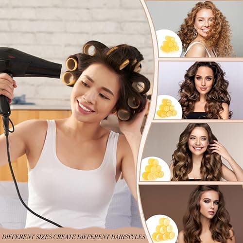 Obeoby 4 Sizes Hair Rollers for Women, 50 Pcs Set Hair Curlers with Clips Comb Curlers for Long Short Curly Hair and Bangs (25, 36, 48, 60mm), Yellow thumbnail 4