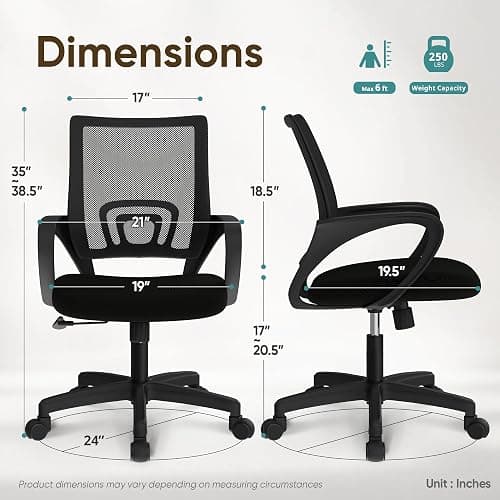 ETONEX Office Chair with Ergonomic Mid Back Cushion Lumbar Support Adjustable Swivel Rolling Computer Gaming Desk Chair Comfy Mesh Seat Wheels Home Executive Use (1, All Black) thumbnail 3