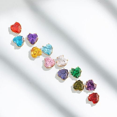 MIUSISHIYU 8mm Heart-Cut Birthstone Stud Earrings for Women – 18K Gold Plated Hypoallergenic Cubic Zirconia Earrings, Nickel Free, 12 Months Colors, Everyday Jewelry, Gift for Her, Bridal, Birthday, Christmas thumbnail 4