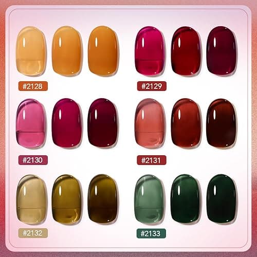 GAOY Jelly Gel Nail Polish Set, 6 Colors Red Green Brown Yellow Pink UV Gel | Layer with Cat Eye, Buildable Color, UV Lamp Required, Easy to Apply, Long Lasting, Christmas Nails, Gift for Women thumbnail 2