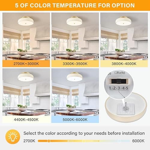 ONESMING Dimmable LED Ceiling Light Fixture, 2700K-6000K 5CCT Modern Mid-Century Semi Flush Mount Ceiling Light, Cream White Close to Ceiling Lamp for Kitchen, Laundry Room, Bedroom, Hallway, 11.8in thumbnail 3