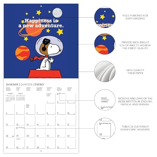 Graphique 2026 Peanuts Mini Wall Calendar | 7” x 7” | Thick Paper | Home & Office Organizer | Large Monthly Grid | 3 Languages & Marked Holidays | 4 Month Preview Page for 2027 thumbnail 3