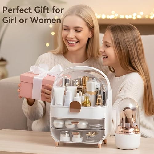 Makeup Organizer Countertop, Skincare Bathroom Counter Organizer, Storage Box Cosmetic Display Cases, Teen Girl Gifts Trendy Stuff Make up Organizers for Vanity, Dresser (Rose Gold) thumbnail 9