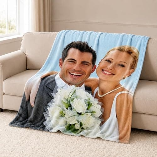 Custom Soft Fleece Bed Blankets Photo Blankets for Girlfriend Wife Anniversay Wedding Gifts,Personalized Photo Blankets Lightweight Cozy Warm Outdoor Picnic Blanket for Camping Travel thumbnail 2