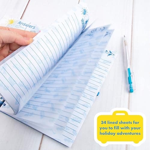 abeec Kids Holiday Journal with Pen | Travel Essentials for Kids Aged 6+ | Summer Activity Book with Puzzles Checklists & Games | 16 Activity Sheets & 34 Lined Pages | Plane Car & Caravan Fun thumbnail 3