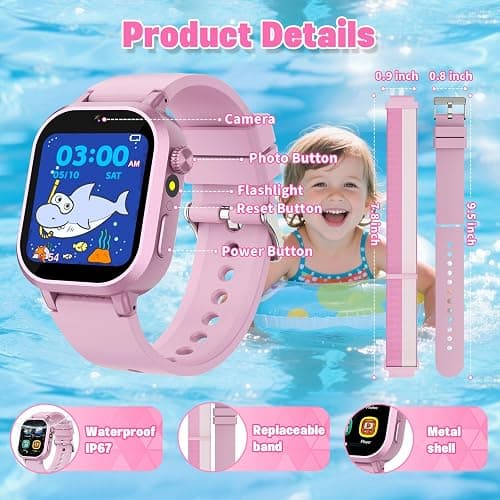 Wiszodet Kids Waterproof Smart Watch Girls Gift Age 3-12 with 39 Game HD Touch Screen Music Player Video Camera Pedometer Alarm Clock Birthday Gift for 6 7 8 9 Year Olds Pink thumbnail 7