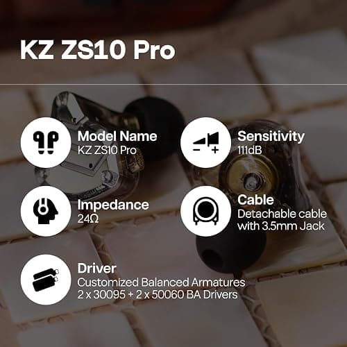 Linsoul KZ ZS10 Pro, 4BA+1DD 5 Driver in Ear Monitor, HiFi Wired Earbuds, Gaming Earbuds, Hybrid IEM Earphones with Stainless Steel Faceplate, Detachable Cable for Musician(Without Mic, Black) thumbnail 6