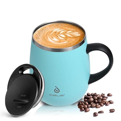 Ideus 16 oz (470 ml) Insulated Coffee Mug with Handle and Lid, Double Wall Stainless Steel Vacuum Thermal Coffee Mug, Travel Coffee Cup Thermal Cup for Home and Office (Sky Blue) - Image 1