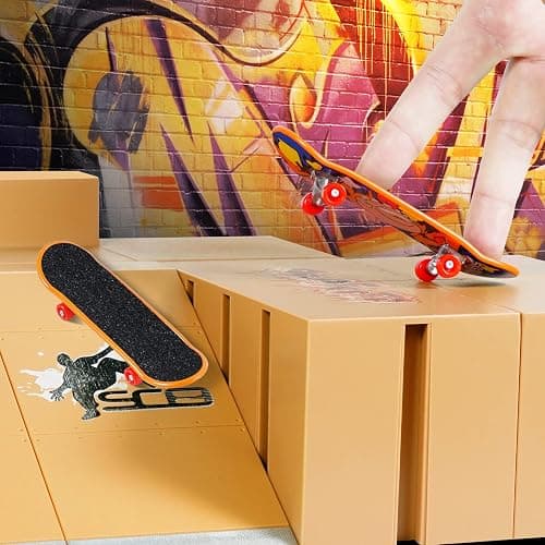 Fingerboard Skate Park Kit,Skateboard Finger Toys with 3 Finger Skateboards & 8 Skatepark Deck Ramp for Boys or Girls Gift, Mini Finger Board Skate Training for Kids Ages 5 and up thumbnail 3
