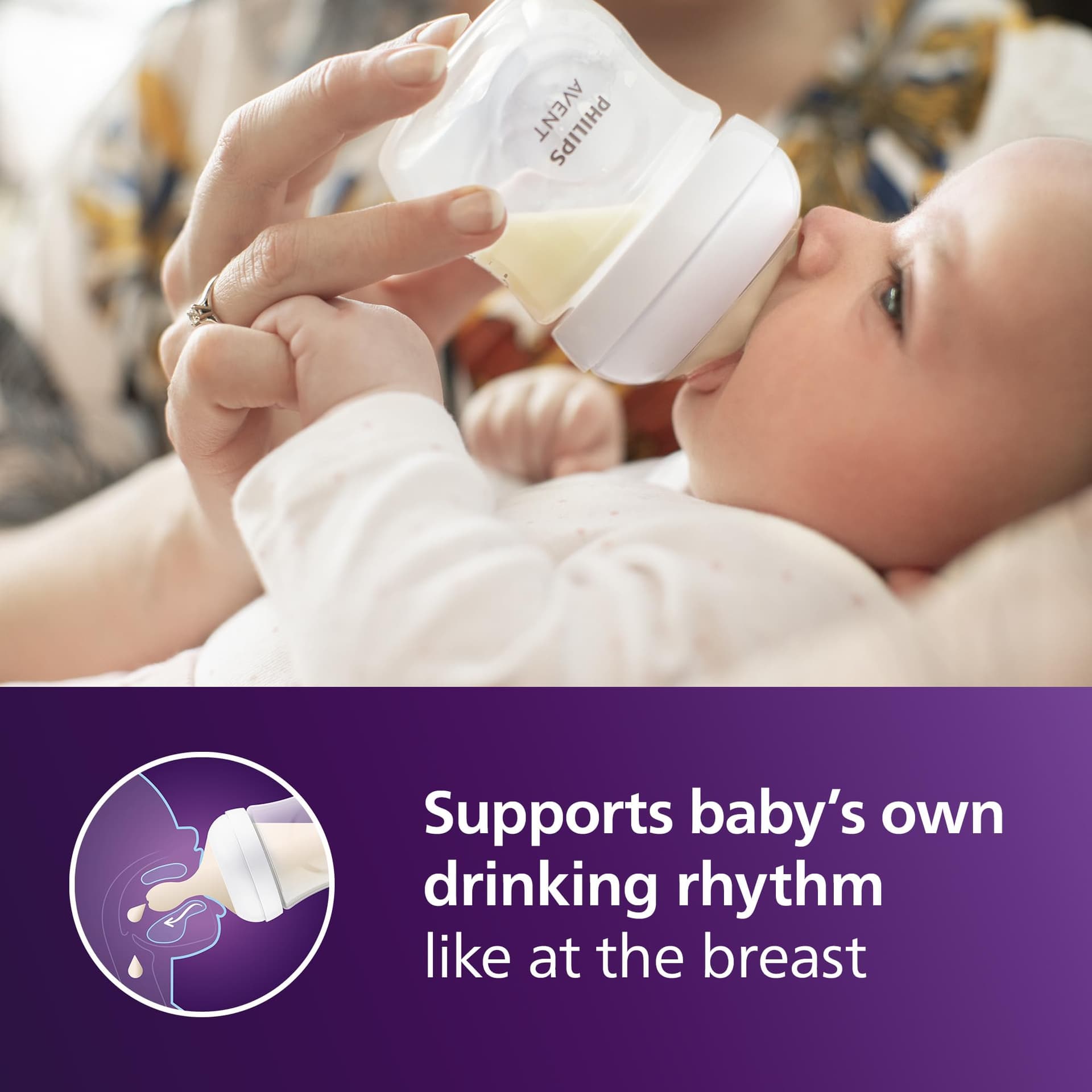 Philips Avent Natural Response Baby Bottles 4oz/125 ml with Slow Flow Teat (Flow 2), 2-Pack, SCY900/02 thumbnail 3