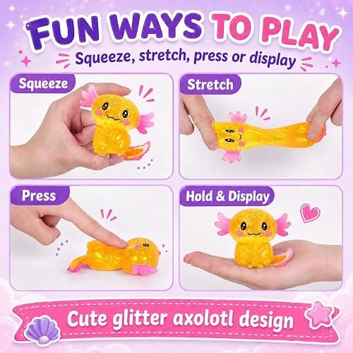 Axolotl Squishy Stress Relief Toy, Glitter Squeeze Fidget Toy for Kids & Adults, Cute Soft Sensory Toy for Anxiety Relief, Stretchy Slow Rising Desk Toy(Orange) thumbnail 6