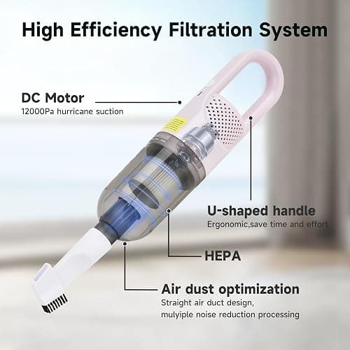 TROURAY Handheld Vacuum Cleaner,Ultra-Lightweight Mini Portable Vacuums for Home, 6 in 1 Stick Vac Cleaners for Car,Pet Hair(White Cordless) thumbnail 6