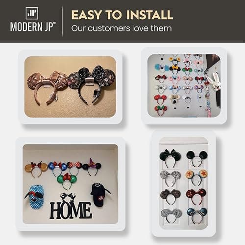Modern JP Adhesive Hooks for Disney Ears (8-Pack) - Minimalist Disney Ear Holder, No Drilling Headband Holder Design, Strong Hold Headband Organizer - USA Patented, Clear thumbnail 3