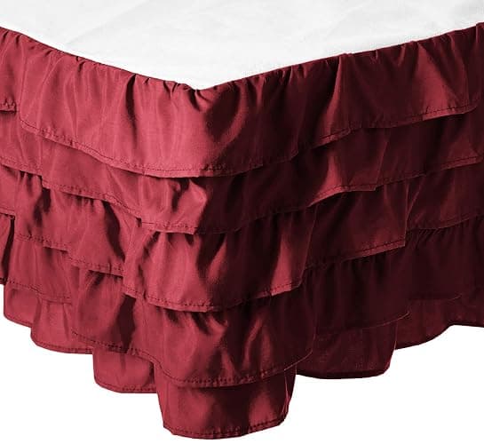 Elegant Comfort Luxurious Premium Quality 1500 Premier Wrinkle and Fade Resistant Hotel Quality Microfiber Multi-Ruffle Bed Skirt - 15inch Drop, Twin, Burgundy - Image 1