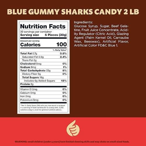 Blue Sharks Gummy Candy | 2 Pound Bag | Fruity Shark Gummies | Soft Chewy Gummy Fish for Parties, Candy Buffets, Themed Events | Blue Raspberry and Vanilla Flavors thumbnail 2