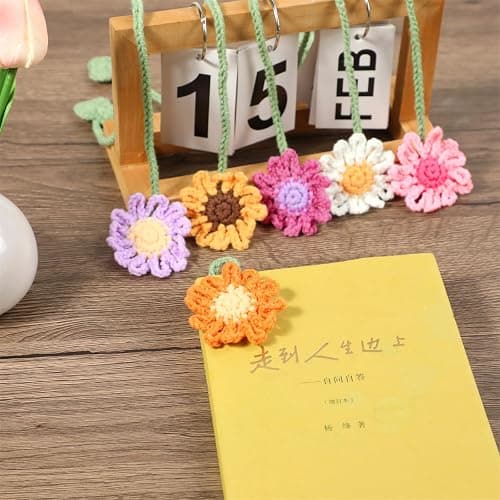 6 Pack Flower Crochet Bookmarks,Daisy Sunflower Bookmark for Women Personalized Crochet for Book Lovers and Teachers thumbnail 6