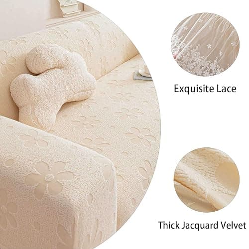 ZenQeek Stretch Sofa Cover with Lace Ruffle, 57" * 73" Full Coverage 2 Seater Couch Cover for Dogs, All Season Pet Friendly Furniture Protective Cover (Pink) thumbnail 4