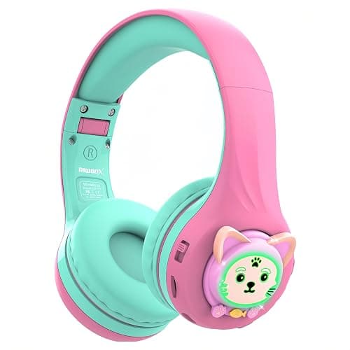 Riwbox CB-7S Kids Wireless Headphones,with Safe Volume Control 74/85/95dB,LED Glow Lights,50H Playtime,Bluetooth V5.3,Built-in Mic, TF Card Slot,for Travel/School/Phone/Laptop (Pink&Green) - Image 1