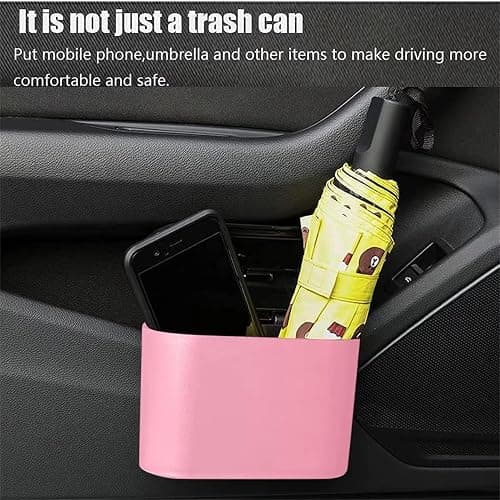 Tulsondai Car Trash Can, Mini Trunk Push Hanging Portable Car Bin with 2 roll Disposable Trash Bag for Vehicle Home, Office. (Car Trash can Pink) thumbnail 3