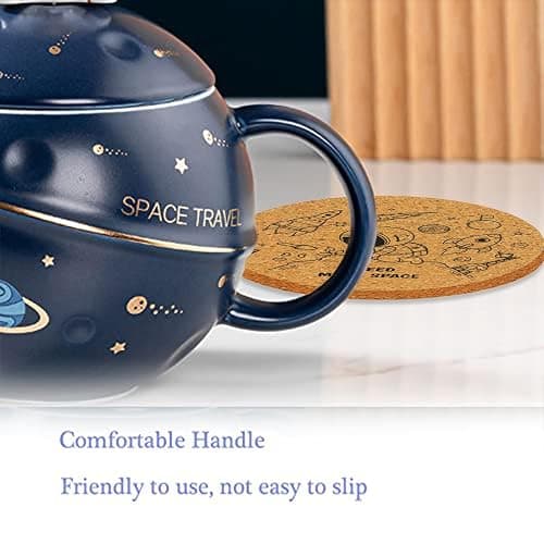 Yalucky Kawaii Astronaut Cup Space Embossed Planet Mug, Cute Ceramic Coffee Mug, Novelty Mug with Lid and Spoon for Coffee, Tea, Milk, Aesthetic Room Decor Funny Gift for Girl Boy Women (Dark blue) thumbnail 6