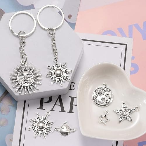 Weyuley 100g Mixed Antique Silver Sun Star Moon Charms Pendants DIY Bracelets Necklace Jewelry Making Craft Wholesale (A469) thumbnail 5