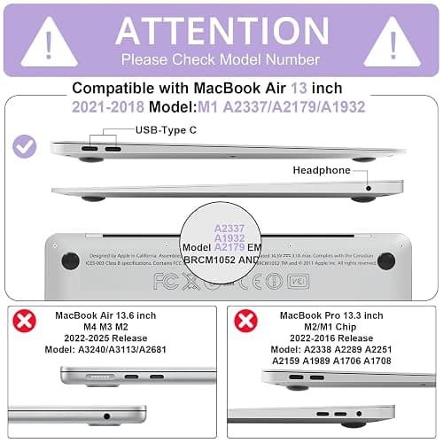 B BELK Compatible with MacBook Air 13 inch Case 2021 2020 2019 2018 M1 A2337 A2179 A1932 Touch ID, Plastic Hard Shell+ 2 Keyboard Cover+ Screen Protector for MacBook Air 13.3 inch Case, Purple Marble thumbnail 2