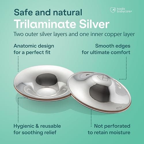 Koala Babycare Silberhütchen - 2 Stück - Stillhütchen Maxi-Größe Silber für maximale Resistenz - Brustwarzenschutz für empfindliche und schmerzende Brustwarzen thumbnail 4