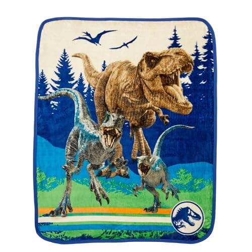 Franco Jurassic World Dominion Rexy T-Rex Kids Bedding Super Soft Silk Touch Throw, 40 in x 50 in, (Official Licensed Product) - Image 1
